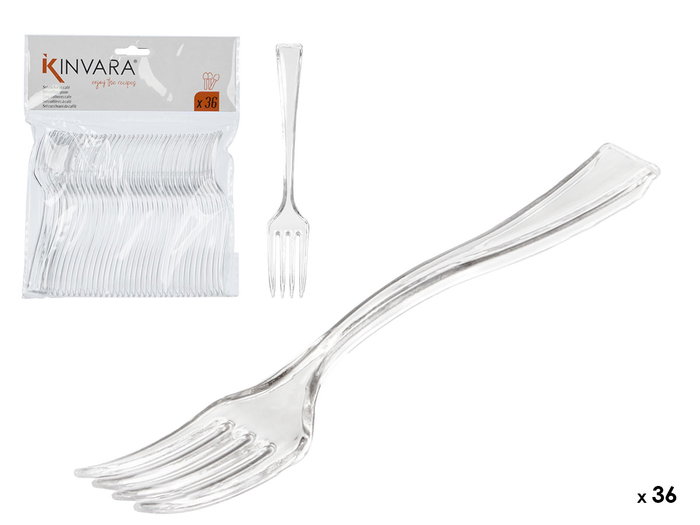 KINVARA Set 36 Tenedor Postre Plástico Transparente, Color Plata, 12.8x16x1.5 cm (Set de 48) KINVARA Set 36 Tenedor Postre Plástico Transparente, Color Plata, 12.8x16x1.5 cm (Set de 48)