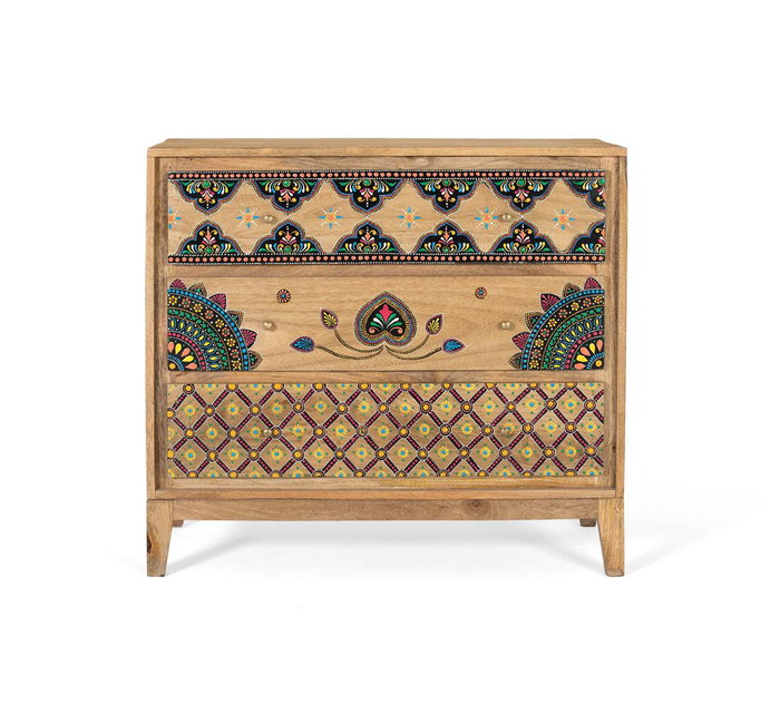 Giner y Colomer Cómoda de Madera Maciza de Mango con Detalles Pintados a Mano Giner y Colomer Cómoda de Madera Maciza de Mango con Detalles Pintados a Mano