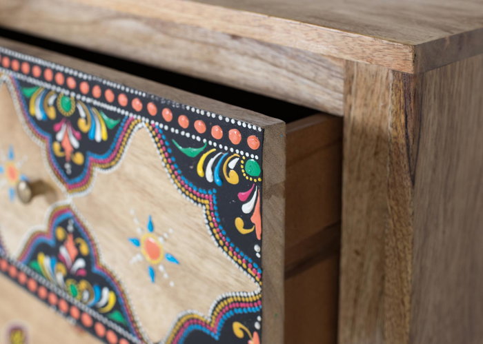 Giner y Colomer Cómoda de Madera Maciza de Mango con Detalles Pintados a Mano