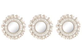 DKD Home Decor Set de 3 Espejos Macramé y Cristal Blanco 20x20 cm