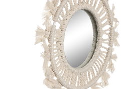 DKD Home Decor Espejo Boho Blanco Set de 3 Piezas con Marco de Macramé y Cristal 1 x 20 x 20 cm