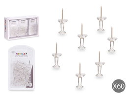 PINCELLO Set 60 Chinchetas Transparentes 2.5x11.5x1.5 cm Plástico Metal (Set de 24)