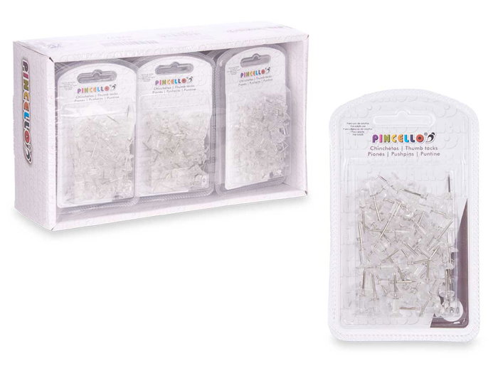 PINCELLO Set 60 Chinchetas Transparentes 2.5x11.5x1.5 cm Plástico Metal (Set de 24)
