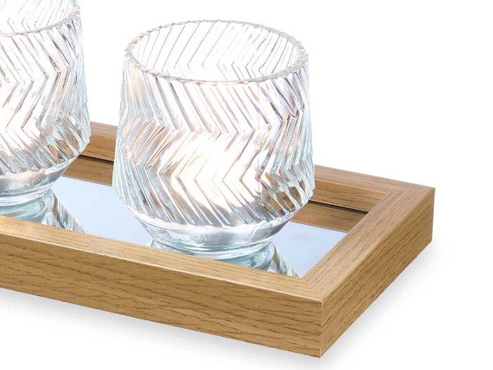 Giftdecor Centro Mesa Bandeja Espejo 3 Portavelas Plástico y Vidrio Dorado y Transparente 36x12x9.5 cm (Set de 4)