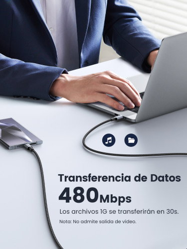 UGREEN 70427 Cable USB-C a USB-C 2.0 1m 100W Carga Rápida Negro/Plata