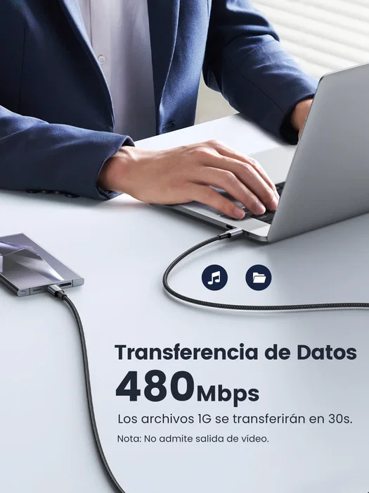 Ugreen Cable USB-C a USB-C 70427, 1 m, 100 W, Negro/Plata Ugreen Cable USB-C a USB-C 70427, 1 m, 100 W, Negro/Plata