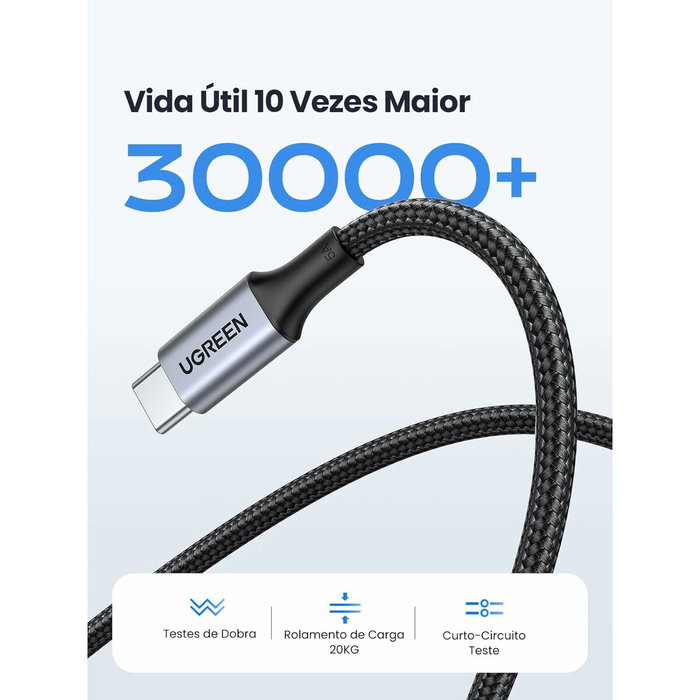 Ugreen Cable USB-C a USB-C 70427, 1 m, 100 W, Negro/Plata Ugreen Cable USB-C a USB-C 70427, 1 m, 100 W, Negro/Plata