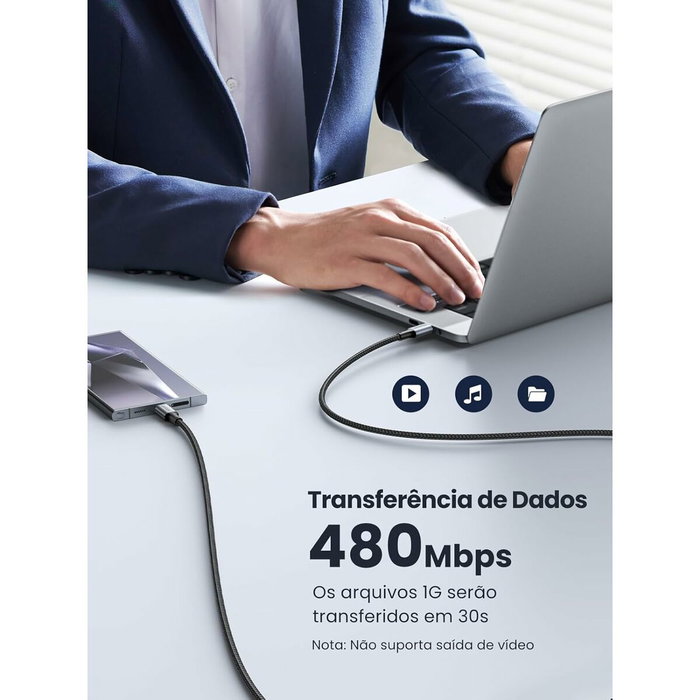 Ugreen Cable USB-C a USB-C 70427, 1 m, 100 W, Negro/Plata Ugreen Cable USB-C a USB-C 70427, 1 m, 100 W, Negro/Plata