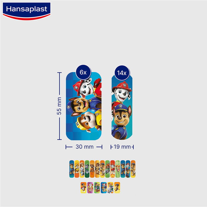 Hansaplast Kids Paw Patrol Tiritas para Niños, 20 Unidades, Tiras Adhesivas con Diseño