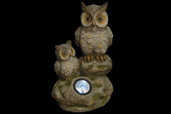 DKD Home Decor Decoración Luminosa Terraza Y Jardín Gris Solar, Buhos Hecho a Mano 20 x 41 x 25 cm (2 Unidades)