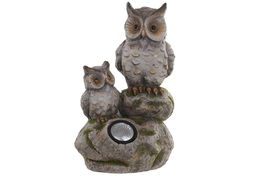 DKD Home Decor Decoración Luminosa Terraza Y Jardín Gris Solar, Buhos Hecho a Mano 20 x 41 x 25 cm (2 Unidades)