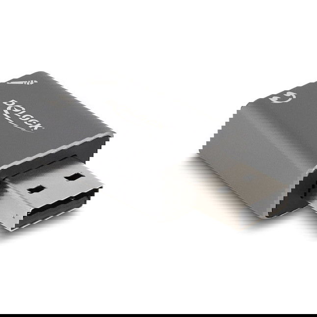 DeLOCK Adaptador de Audio USB 2.0 a 3.5 mm Macho a Hembra Plug and Play para PC y Laptop, Externo, Gris, Aluminio, 66633