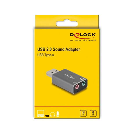 DeLOCK Adaptador de Audio USB 2.0 a 3.5 mm Macho a Hembra Plug and Play para PC y Laptop, Externo, Gris, Aluminio, 66633