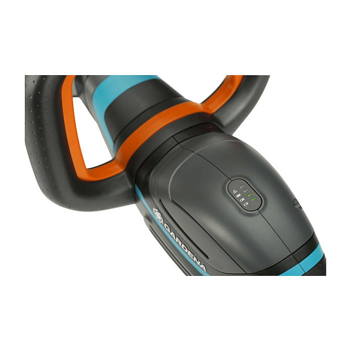 GARDENA ComfortCut 60 Akku-Heckenschere 18V-P4A, tijera de podar eléctrica a batería 18V, hoja doble de 60 cm, color negro azul naranja, vibración 1.5 m/s2, 84 dB, 3.1 kg