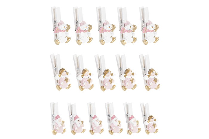 DKD Home Decor Set de 5 Pinzas de MDF Surtidas en Blanco y Rosa DKD Home Decor Set de 5 Pinzas de MDF Surtidas en Blanco y Rosa