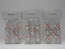 DKD Home Decor Set de 5 Pinzas de MDF Surtidas en Blanco y Rosa