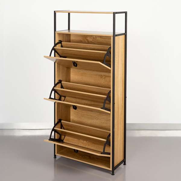 Max Home Zapatero 3 Baldas 60x24x132 cm Acero y Aglomerado Melamina