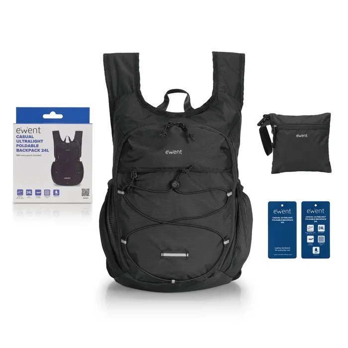EWENT Mochila Plegable e Impermeable de 24L para Portátil de 14 pulgadas, Negra EWENT Mochila Plegable e Impermeable de 24L para Portátil de 14 pulgadas, Negra