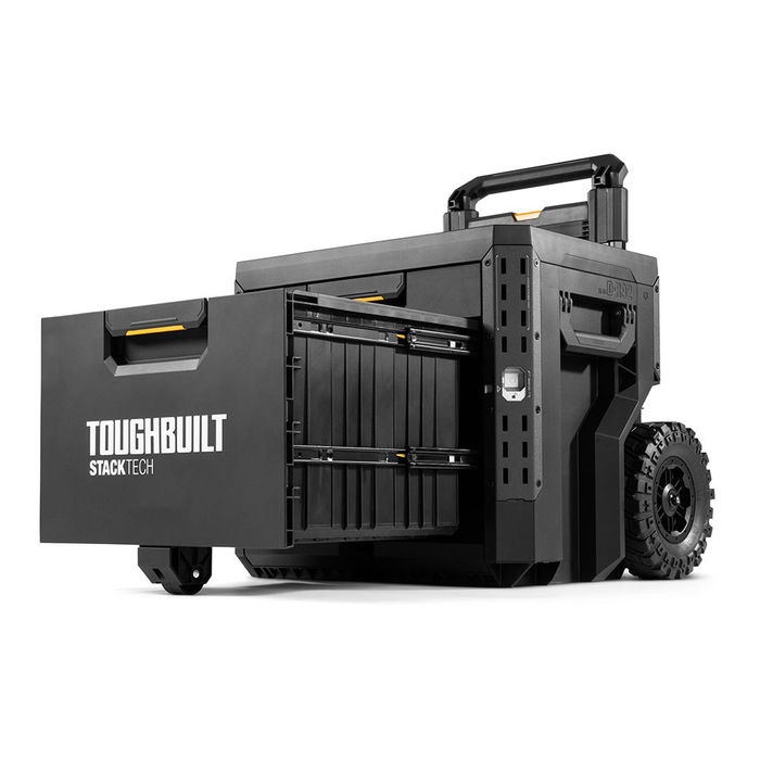 Toughbuilt Caja de Herramientas con Ruedas 2 Cajones Stacktech, Apilable, Mango Telescópico, 113 kg Capacidad, 53 x 40.5 x 47.7 cm