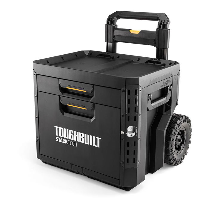 Toughbuilt Caja de Herramientas con Ruedas 2 Cajones Stacktech, Apilable, Mango Telescópico, 113 kg Capacidad, 53 x 40.5 x 47.7 cm