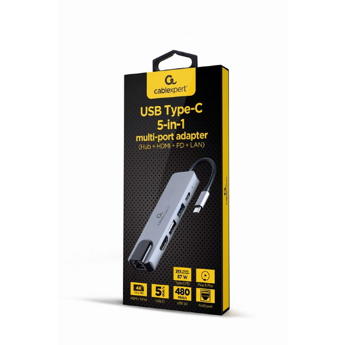 GEMBIRD A-CM-COMBO5-04 Base para portátil y replicador de puertos USB 3.2 Gen 1 Type-C Plata GEMBIRD A-CM-COMBO5-04 Base para portátil y replicador de puertos USB 3.2 Gen 1 Type-C Plata