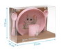 KioKids Set Vajilla Rosa de Silicona con Ventosa para Bebé, 4 Piezas, Plato Tenedor Cuchara y Vaso, Colección Lovely Friends, Edad +6 Meses
