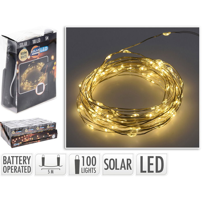 Basics Guirnalda micro LED blanco cálido 100 LEDs solar 7 m Basics Guirnalda micro LED blanco cálido 100 LEDs solar 7 m