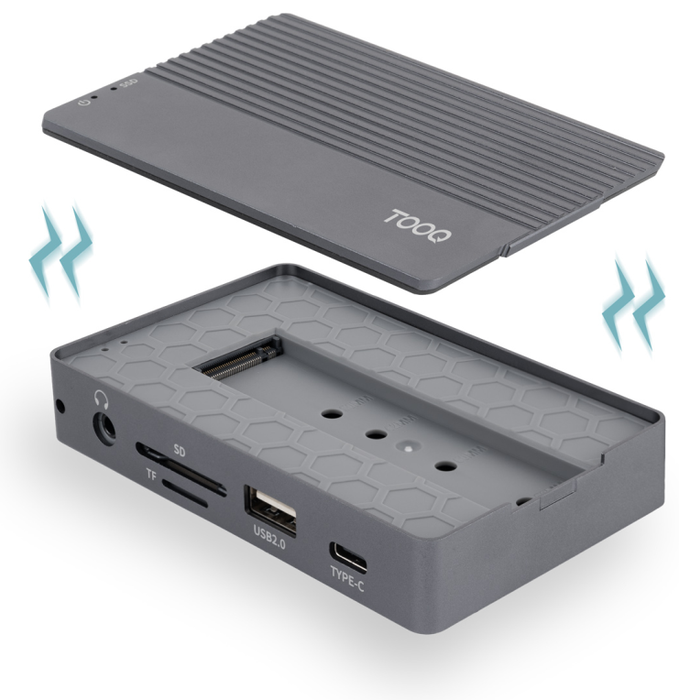 Tooq TQE-2242G Caja Externa SSD M.2 y HUB USB-C 10 en 1, Gris Tooq TQE-2242G Caja Externa SSD M.2 y HUB USB-C 10 en 1, Gris