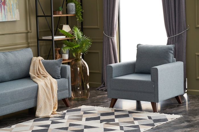 Atelier Del Sofa Sofá de 1 Plaza Azul Tapizado en Poliéster Cómodo y Elegante 82x85x81 cm