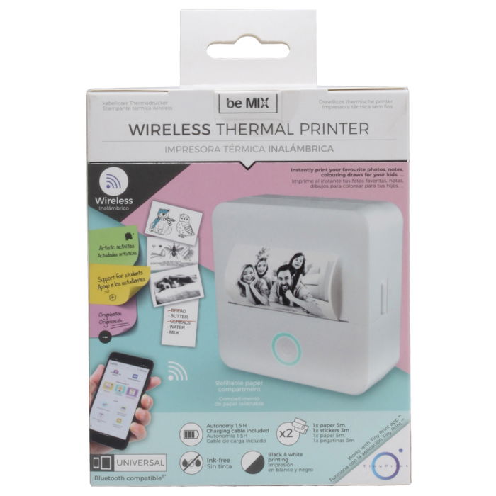 Be Mix Mini Impresora Térmica B/N Inalámbrica Bluetooth para Fotos y Notas, Compatible con App Tiny Print