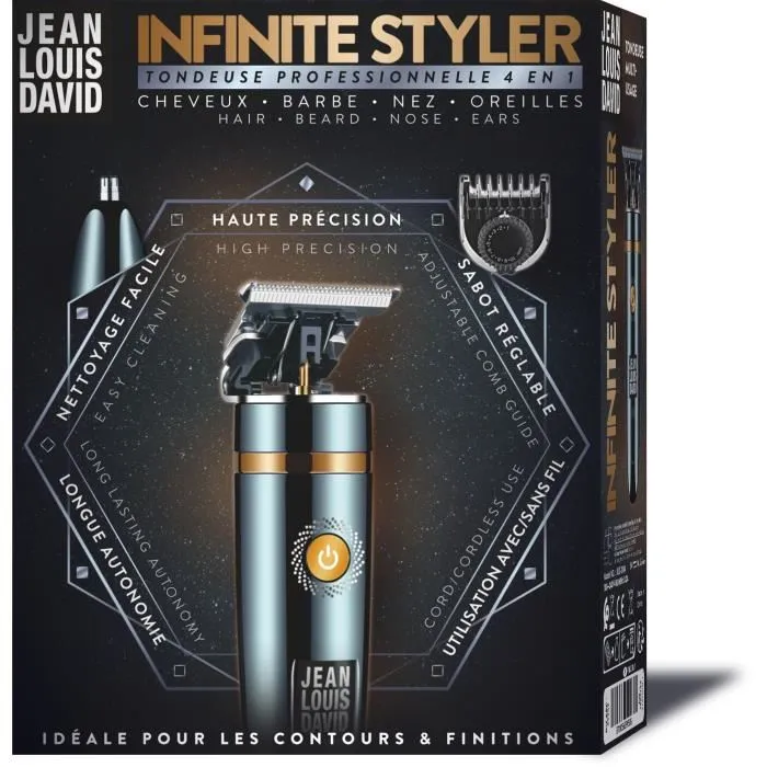 Jean Louis David Cortapelos y Barbero Infinite Styler para Barba y Cabello, Definición de Contornos, 60 min Autonomía