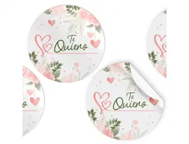 Arguval - Rollo de 250 Etiquetas Adhesivas Redondas 'Flores Te Quiero' para Regalos, 4 cm de Diametro
