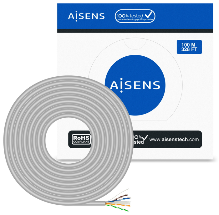 Aisens Bobina de Cable de Red Cat.6 UTP AWG23 CCA 100m Gris
