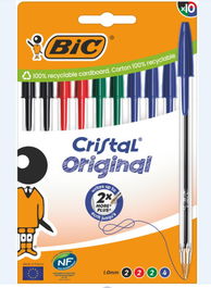 BIC Bolígrafo Cristal Blister 10 Unidades Colores Surtidos Trazo 0,4mm Referencia 516354 Cuerpo Transparente