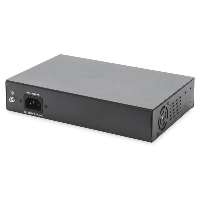 Digitus Conmutador Gigabit No Administrado, 8 Puertos (6 PoE+), 2 SFP, 180W Presupuesto PoE, Negro, Switch de Red