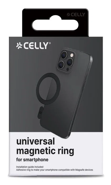 Celly MAGCADAPTERBK Anillo Magnético Universal para Teléfono Móvil o Smartphone, Accesorio de Plástico Negro