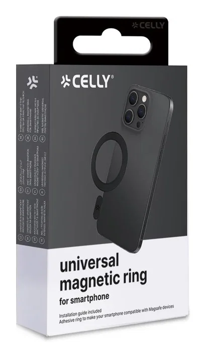 Celly MAGCADAPTERBK Anillo Magnético Universal para Teléfono Móvil o Smartphone, Accesorio de Plástico Negro
