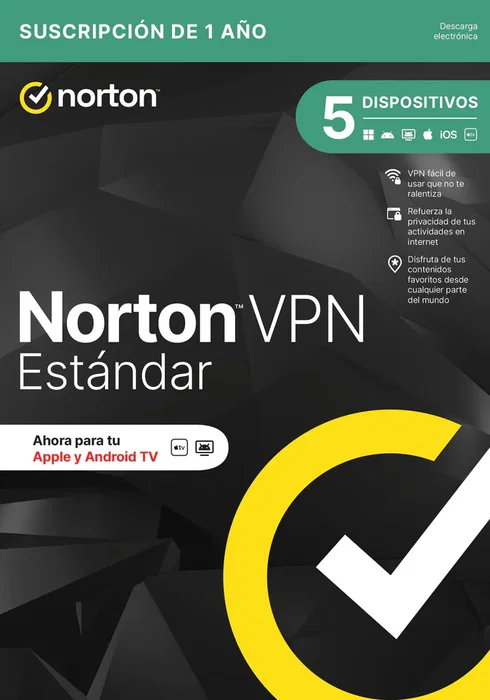 Norton VPN Standard - Licencia de software de gestión de seguridad en Español para 1 usuario y 5 dispositivos - 12 meses / 1 año Norton VPN Standard - Licencia de software de gestión de seguridad en Español para 1 usuario y 5 dispositivos - 12 meses / 1 año