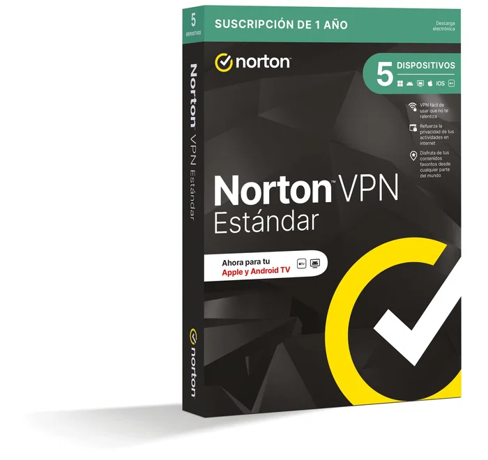 Norton VPN Standard - Licencia de software de gestión de seguridad en Español para 1 usuario y 5 dispositivos - 12 meses / 1 año Norton VPN Standard - Licencia de software de gestión de seguridad en Español para 1 usuario y 5 dispositivos - 12 meses / 1 año