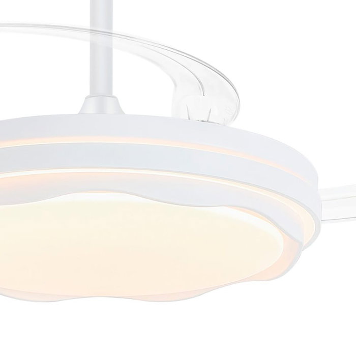 Cristalrecord Ventilador de techo LED CCT 3 aspas retráctiles 60W 6600lm Blanco Ø106 cm Altura 30,5-40,5 cm