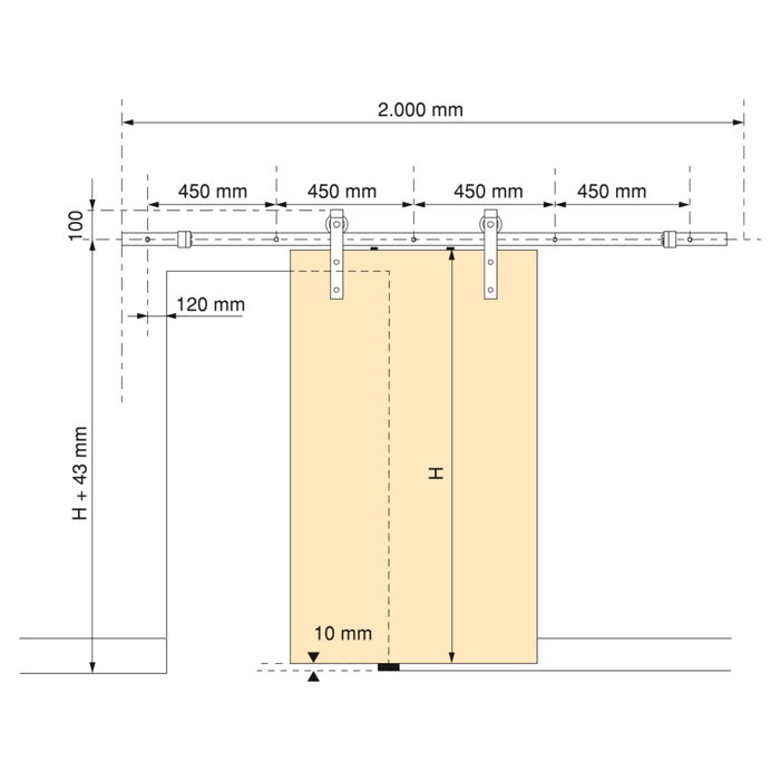 Emuca Kit de herrajes para una puerta corredera colgada de madera Barn, Con cierre suave, tableros no incluidos, Acero y Plástico, Pintado negro