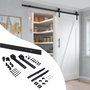Emuca Kit de herrajes para una puerta corredera colgada de madera Barn, Con cierre suave, tableros no incluidos, Acero y Plástico, Pintado negro