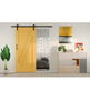 Emuca Kit de herrajes para una puerta corredera colgada de madera Barn, Con cierre suave, tableros no incluidos, Acero y Plástico, Pintado negro