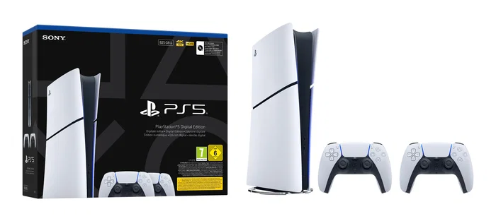 Sony PlayStation 5 Slim Digital 825GB con 2 Mandos DualSense, Blanco y Negro