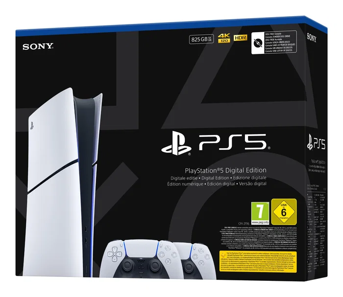 Sony PlayStation 5 Slim Digital 825GB con 2 Mandos DualSense, Blanco y Negro