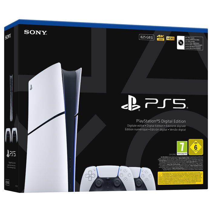 SONY PlayStation 5 Slim Digital 825GB SSD Consola + 2 Mandos DualSense - Blanco/Negro