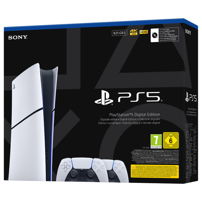 SONY PlayStation 5 Slim Digital 825GB SSD Consola + 2 Mandos DualSense - Blanco/Negro