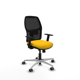 PIQUERAS Y CRESPO Silla de oficina Alfera Traslack malla negra Bali amarillo con base de aluminio