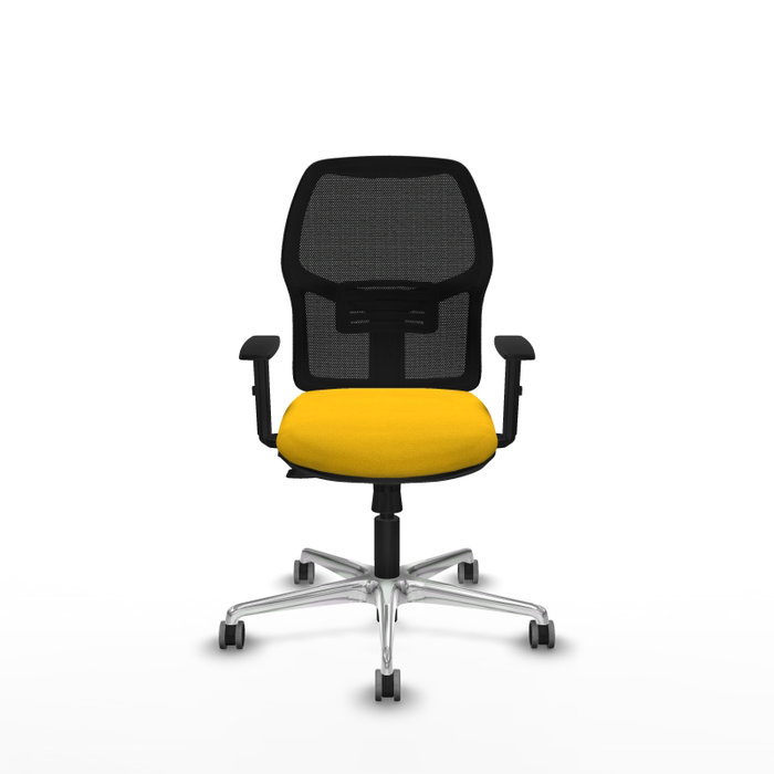 PIQUERAS Y CRESPO Silla de oficina Alfera Traslack malla negra Bali amarillo con base de aluminio PIQUERAS Y CRESPO Silla de oficina Alfera Traslack malla negra Bali amarillo con base de aluminio