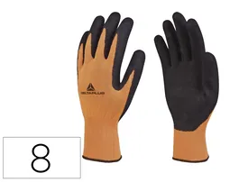 Deltaplus Guantes de Poliéster Impregnados en Látex, Palma y Dedos, Naranja Fluor/Negro, Talla 8